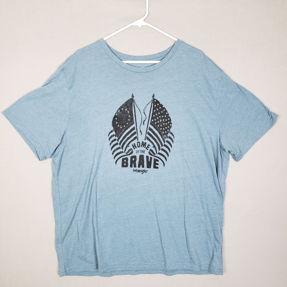 Wrangler Home Of The Brave Graphic Tee Blue Patriotic USA Military Cowboy XXL